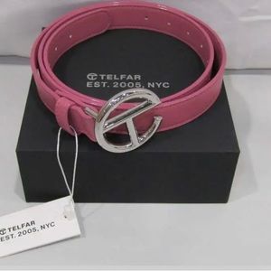 Telfar Unisex US M/L Faux Leather Logo Belt Corned Beef/Silver